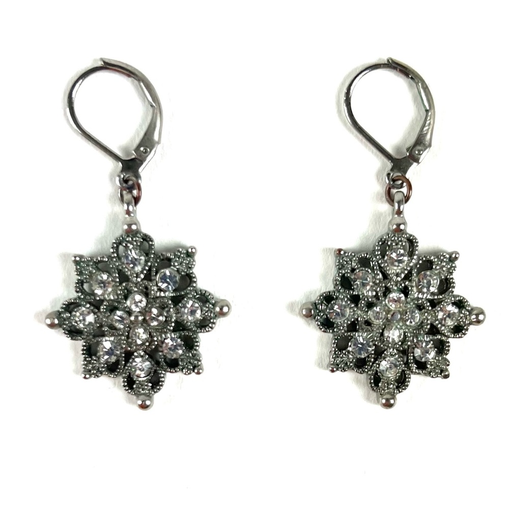 White House Black Market Silver Medallion Rhinestone Earings